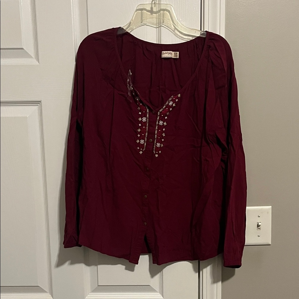 Faded Glory Red Blouse with Embroidery